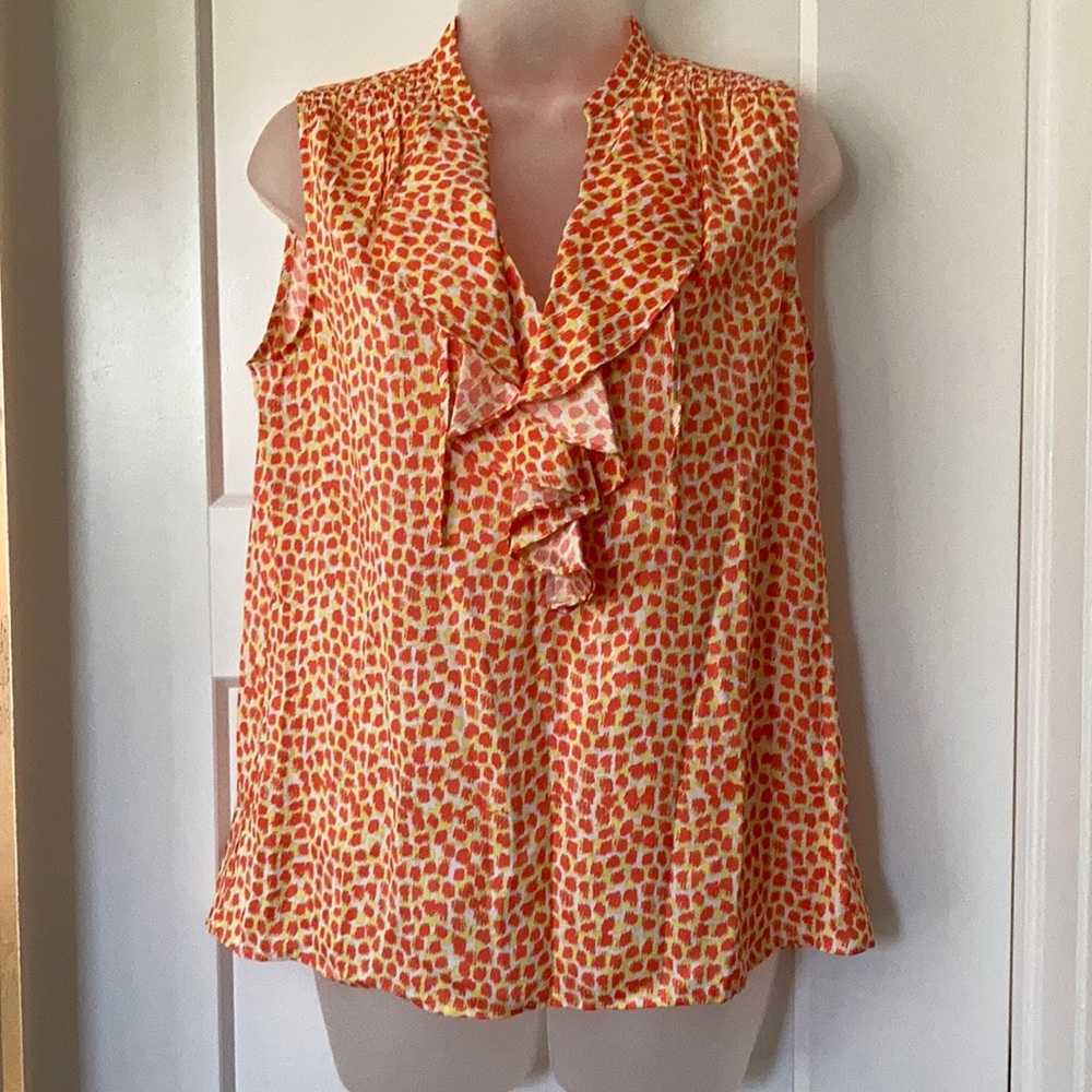 Sleeveless top,size-MP, yellow/orange,Front ruffle